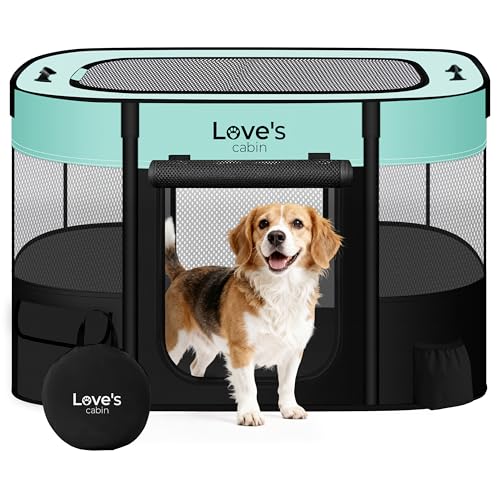 Love's cabin Pet Puppy Dog Playpen, Large Dog Tent Crates Cage Indoor/Outdoor, Portable Exercise Playpen for Dog and Cat, Foldable Pop Up Dog Kennel Playpen with Carring Case (L, Green) - color: Green, style: Large