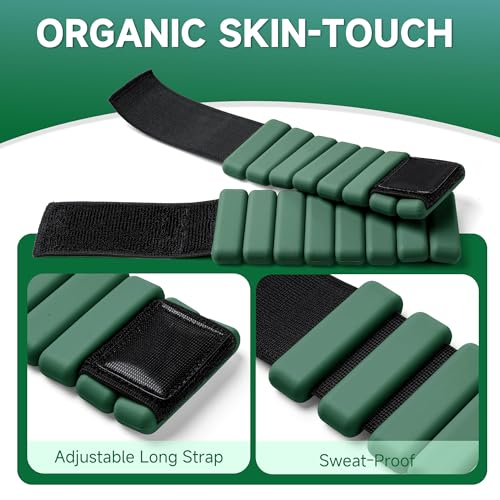 Weighted Bangles for Wrist and Ankle Weights for Women 1LB Each (Set of 2) | Workout Weights for Yoga, Pilates & Walking | Leg & Arm Weights Men GREEN