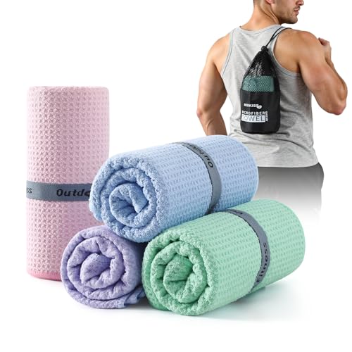 REDKISS 4 Pack Microfiber Gym Towels, Quick-Dry Sweat Towels for Workout, Yoga & Running, Soft Breathable, 39" x 16" - color: Pink/Light Blue/Green/Light Purple