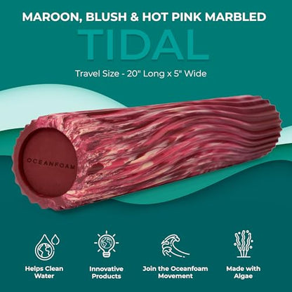 Tidal Roller - Maroon, Blush & Hot Pink Marbled - Muscle Massage Foam Roller for Back Pain & Stretching - Firm & Ergonomic Wide Wave Textured - Yoga & Athletics - Full Size, 20" x 5" - color: Maroon,blush & Hot Pink Marbled