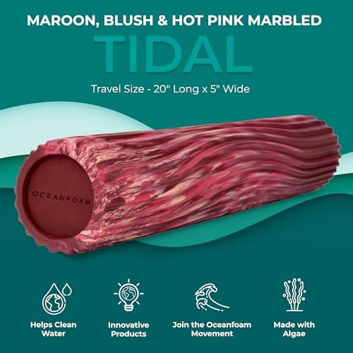 Tidal Roller - Maroon, Blush & Hot Pink Marbled - Muscle Massage Foam Roller for Back Pain & Stretching - Firm & Ergonomic Wide Wave Textured - Yoga & Athletics - Full Size, 20" x 5" - color: Maroon,blush & Hot Pink Marbled