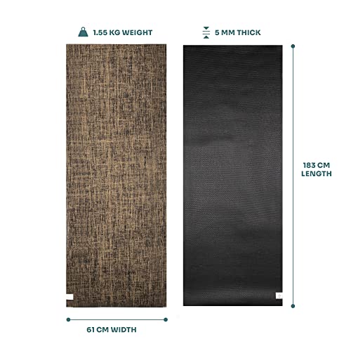 Myga Jute Yoga Mat, High Performance Vegan Floor Exercise Mat, Eco Friendly Biodegradable Yoga Mat with PVC Backing,72" x 24", 0.2" Thickness
