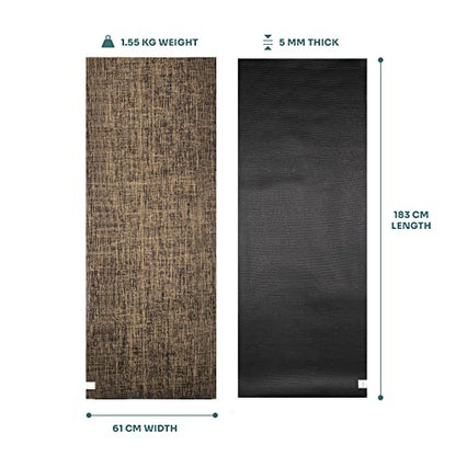 Myga Jute Yoga Mat, High Performance Vegan Floor Exercise Mat, Eco Friendly Biodegradable Yoga Mat with PVC Backing,72" x 24", 0.2" Thickness