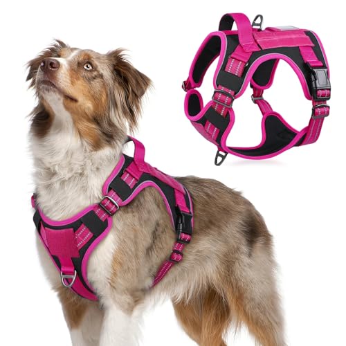rabbitgoo Tactical Dog Harness for Medium, No Pull Military Service Vest - color: Black & Rose Red, size: Medium