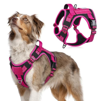 rabbitgoo Tactical Dog Harness for Medium, No Pull Military Service Vest - color: Black & Rose Red, size: Medium
