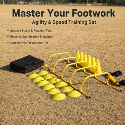 Agility Ladder, Soccer Training Equipment, Speed Ladder for Footwork Exercises, PVC Yellow and Black Set with Carrying Bag