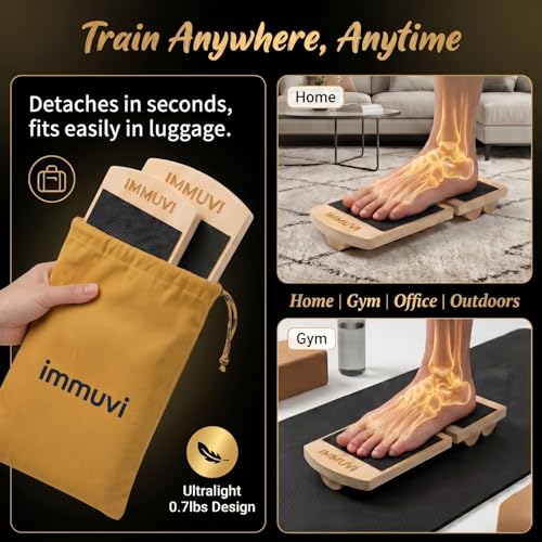 New Immuvi Balance Board for Ankles & Feet Strength | Non-Slip Wooden Stability Trainer | Lightweight & Portable Fitness Equipment for Athletes, Adults, and Kids | Home & Gym Use