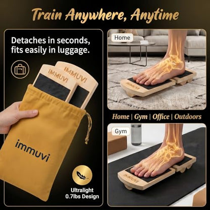 New Immuvi Balance Board for Ankles & Feet Strength | Non-Slip Wooden Stability Trainer | Lightweight & Portable Fitness Equipment for Athletes, Adults, and Kids | Home & Gym Use