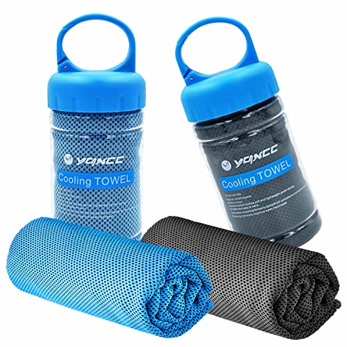 2 Pack Cooling Towels (47"x12"), Ice Cool Neck Towel, Soft Breathable Microfiber for Yoga, Golf, Gym, Running, Camping & Hot Weather - color: Light Blue+dark Gray