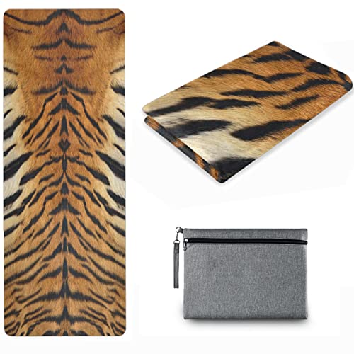 Naanle Tiger Yoga Mat with Carrying Bag Set, Tiger Print Exercise Mat Foldable Non Slip Travel Lightweight Workout Rug for Home Gym Yoga Pilates Stretching Floor Fitness 71x26 in - color: White 29