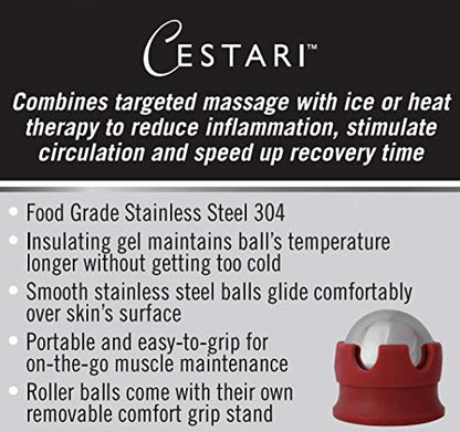 Massage Roller Ball - Stainless Steel Gel Balls for Heat + Ice Therapy - Back, Shoulder, Calf, Foot Massager with Heat or Cold - Myofascial Release - Deep Tissue Trigger Points - Hot Cold Roller.. - color: Red 55mm