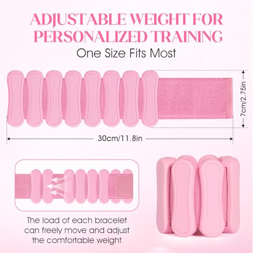 Ankle and Wrist Weights for Women & Men, Adjustable Leg & Arm Weights Set of 2 (1Lbs Each), Weighted Bangles Fits for Yoga, Pilates, Home Gym, Strength Training - color: Pink