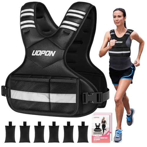 Adjustable Weighted Vest Women Men, 6-12 Lb/10-19 Lb/20-32 Lb Rucking Vest with 6 Ironsand Weights, Great Vest with Plus Pockets & Reflective Strips for Running, Walking, Workout and Strength Training - color: Black, size: 6-12 Lbs