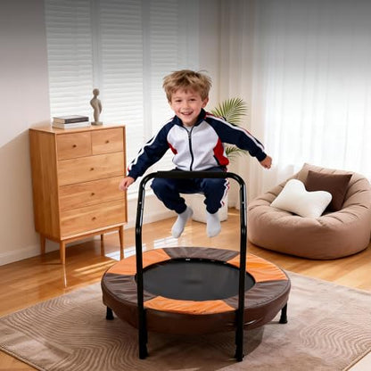 36 Inch Mini Trampoline for Indoor Kids, Foldable 3ft Mini Trampoline with Handlebar and Safety Bar, Easy to Assemble Sturdy First Trampoline for Toddlers