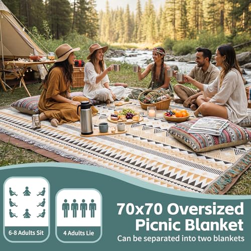 2 in 1 Extra Large Boho Beach Blanket Towel Giant Woven Outdoor Rug Picnic Mat Camping Gear Cruise Essential 2026 Summer Vacation Must Have Airplane Travel Accessories Costa Rica Hawaii Trip Stuff - color: Boho Brown