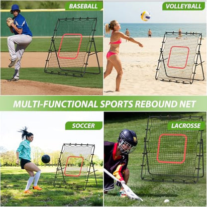 LIANTRAL Baseball Rebounder Net 4 x 4.5FT - Portable Bounce Back Trainer for Soccer, Volleyball, Softball & Lacrosse, Adjustable Pitching Net for Shooting, Passing & Control Training, Black