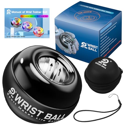 JIN BD Auto-Start Wrist Ball, Upgraded Gyroscopic Forearm Exerciser and Grip Trainer for Hand, Finger & Arm Strength Training, Wrist Strengthener with Storage Bag for Home Gym & Sports Fitness