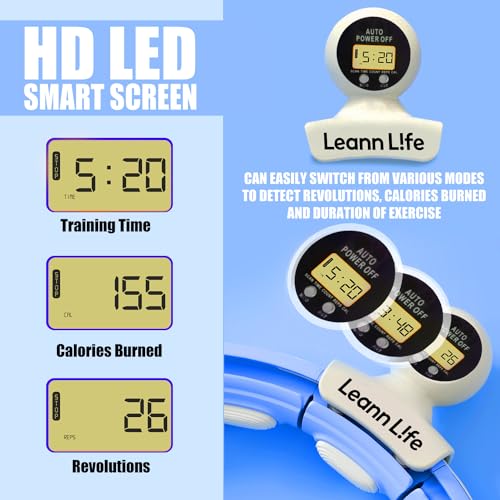 U5 Smart Weighted Hula Hoop with Counter, Waist Trimmer & Wash Bag –16 Knots, 28"–46" Adjustable Infinity Hoop Plus Size, Quiet Rubberized Wheels, Abdominal Toner - color: Blue + Waist Trimmer