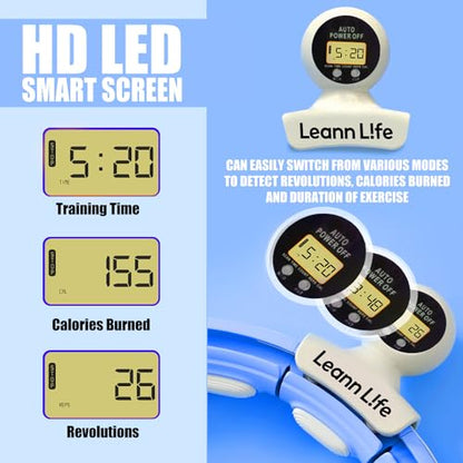 U5 Smart Weighted Hula Hoop with Counter, Waist Trimmer & Wash Bag –16 Knots, 28"–46" Adjustable Infinity Hoop Plus Size, Quiet Rubberized Wheels, Abdominal Toner - color: Blue + Waist Trimmer