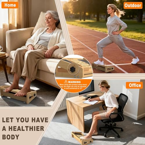 Slant Board for Calf Stretching with Foot Massage Roller, Calf Stretcher Slant Board for Exercise, Portable Adjustable Bamboo Incline Slantboard for Ankle Knees Leg Physical Therapy Equipment