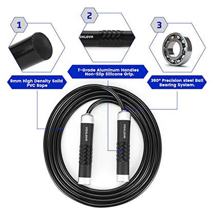 Weighted Jump Rope for Men Women - 1LB Heavy Jump Rope Weighted Skipping Rope for Adult Fitness Workouts Boxing Crossfit Cardio Weight-loss MMA, Non-Slip Aluminum Handles, Adjustable Length 9MM Solid PVC/Cotton Ropes