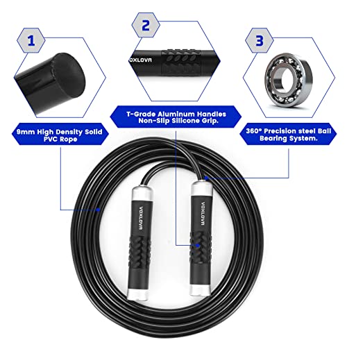Weighted Jump Rope for Men Women - 1LB Heavy Jump Rope Weighted Skipping Rope for Adult Fitness Workouts Boxing Crossfit Cardio Weight-loss MMA, Non-Slip Aluminum Handles, Adjustable Length 9MM Solid PVC/Cotton Ropes - color: Black