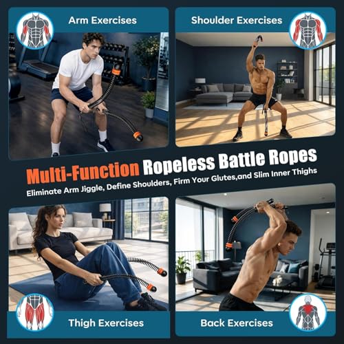 Portable Weighted Ropeless Battle Ropes, Adjustable Cordless Battle Rope Non-Slip Handle with Storage Bag for Home Gym, Fitness Equipment for Women Men HIIT Cardio Strength Training