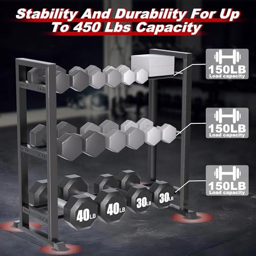 Dumbbell Rack, 2-Tier | 3-Tier Weight Rack for Home Gym, 300LB | 450LB Adjustable Dumbbell Rack Stand Only Weight Storage Rack Gym Organizer - size: 3-Tier dumbell rack
