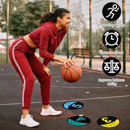 5 PCS Basketball Spot Markers (1-5) – 9 Inch Large Size, Anti-Slip PVC Floor Dots for Agility, Dribbling & Shooting Drills