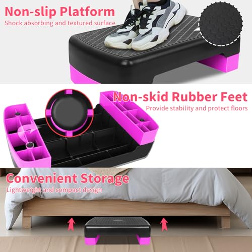 Exercise Workout Aerobic Step Platform Trainer, 18" Aerobic Stepper with 4"-6" Adjustable Height Risers