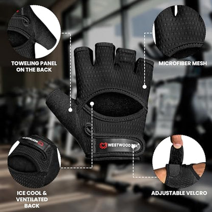 WESTWOOD FOX Weight Lifting Gloves for Men & Women– Breathable Workout Gloves with Thick Padding,Full Palm Protection,Non-Slip Grip,Shock Absorption Gym Gloves for Fitness & Cycling