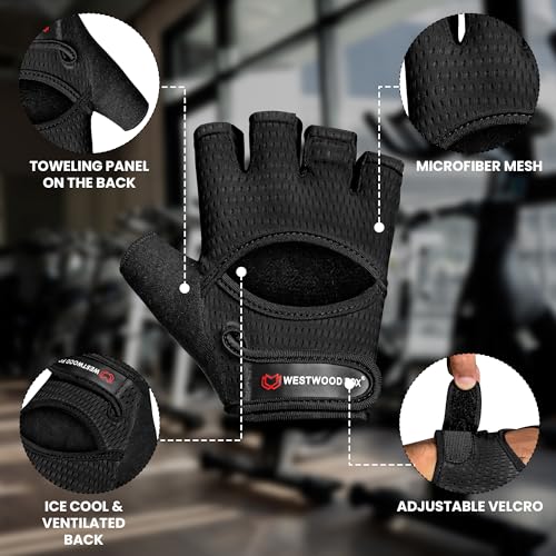 WESTWOOD FOX Weight Lifting Gloves for Men & Women– Breathable Workout Gloves with Thick Padding,Full Palm Protection,Non-Slip Grip,Shock Absorption Gym Gloves for Fitness & Cycling