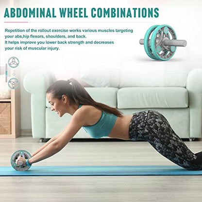 Elevens Ab Roller Wheel for Training Abdomen & Core Strength, 14-in-1 Exercise Equipment for Abs Workout at Home Gym Fitness Yoga for Women（Green)