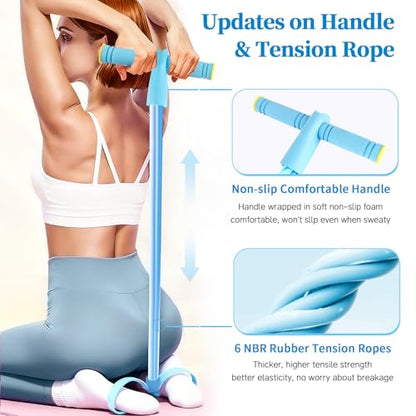 Pedal Resistance Bands with Handles, Upgrade 6-Tubes Elastic Bands for Exercise, Natural Rubber Foot Pedal Resistance Bands, Multifunction Fitness Bands for Abdomen, Waist, Arm, Leg, Pilates - color: Blue
