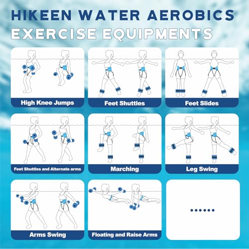 Hikeen 6-Piece Water Aerobics Pool Exercise Equipment, Aqua Aerobics Equipment Set,Includes High Density Water Dumbbell Aqua Belt and Ankle Weights for Aquatic Therapy,Pool Fitness