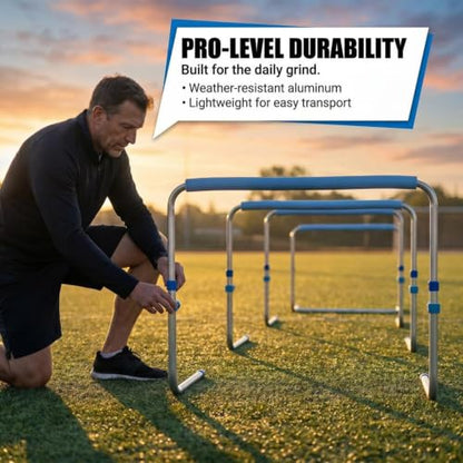 Amber Fight Gear Enhanced Training Agility Hurdles: Premium Self-Return Aluminum Set for Track, Field, Soccer, Football - Adjustable 27" to 42" - Versatile Performance Tools (Set of 3)