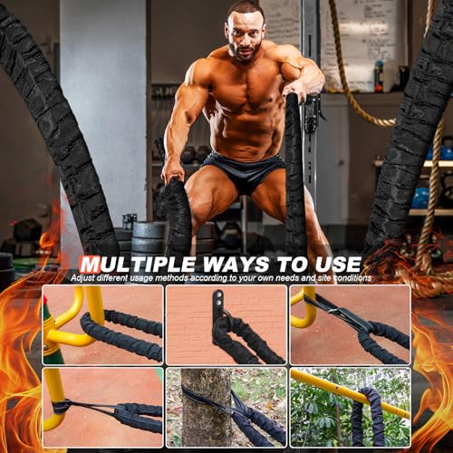 Battle Ropes for Home Gym Exercise: 1.26 Inch Diameter 30FT Length Workout Rope Exercise Rope Training Ropes with Protective Sleeve for Kids Men Women Exercise Fitness & Strength Training - style: 1.26IN-30FT