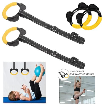 Kids Gymnastic Rings with Adjustable Straps Gym Ring Pull up Olympic Rings for Children Swing Pull Up Bar Doorway Body Strength Training Outdoor Lanyard Jungle Gym Stretching Height Increase
