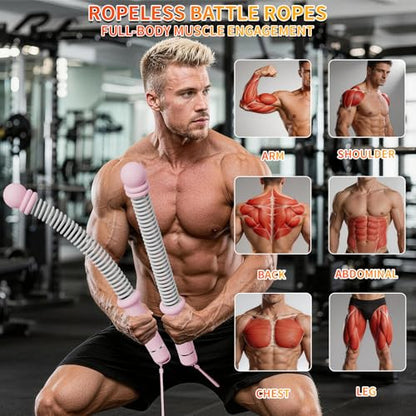 Ropeless Battle Ropes for Home Gym, Portable Cordless Weighted Battle Rope - size: Adjustable Pink
