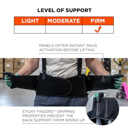 Ergodyne ProFlex 2000SF Back Support Brace, 8.5" Spandex, V-Shape Design and Patented Stays for Added Support, 4XL , Black - size: 4X-Large