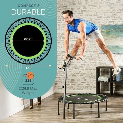 Lifepro Jumptrack Indoor Rebounder Trampoline for Adults with Handle Bar & Jump Counter – Foldable 40” Portable Silent Bungee System for Low-Impact Cardio & Exercise Trampoline Indoor/Outdoor Workouts