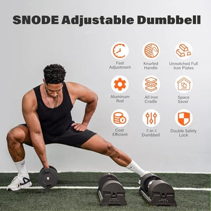 SNODE AD80 Drop Proof 80 lbs Adjustable Dumbbell Set -Adjustable Weights with Cast Iron Plates and Cradle, Knurled Handle, Fast Adjust, Compact Home Gym Equipment for Bench & Press - style: AD80 Pair