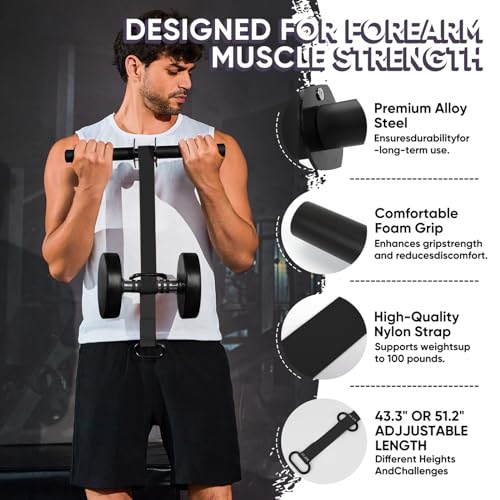 Forearm Strengthener and Wrist Roller, 43.3 inch Or 51.2 inch Ultra Strong Nylon Webbing, Forearm Exerciser with Quick Locking Mechanism, Ideal for Hand, Wrist and Forearm Strength Training