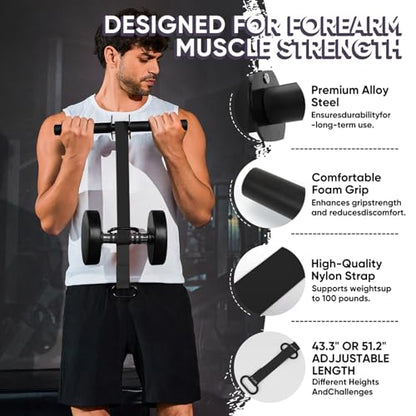 Forearm Strengthener and Wrist Roller, 43.3 inch Or 51.2 inch Ultra Strong Nylon Webbing, Forearm Exerciser with Quick Locking Mechanism, Ideal for Hand, Wrist and Forearm Strength Training