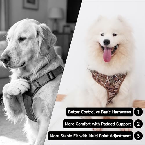 Tactical Dog Harness for Large Dogs, No Pull Military Service Dog Vest with Handle&Molle, Heavy Duty Reflective Adjustable Harnesses for Training Walking Hiking German Shepherd Golden Retriever