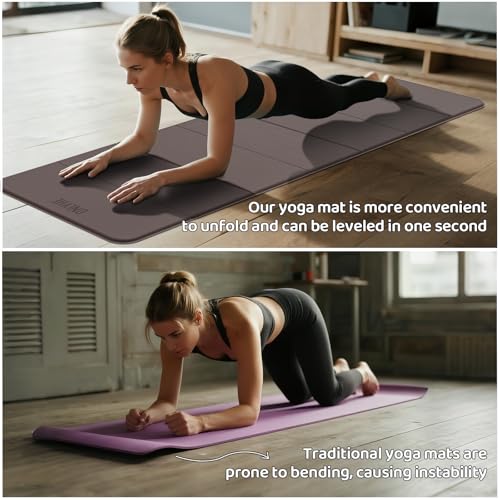 Foldable Yoga Mat Exercise Mat for Home Workout, Comfortable and Durable, 8mm Thick Portable Folding Mat, Non-Slip, Pilates Mat Thick, Outdoor Use, Meditation, Travel, Camping (71"x24" x 0.3") (Milk Coffee + Black) (Brown+Black)