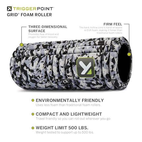 TriggerPoint Grid Foam Roller - Multi-Density Exterior, Rigid Core - Trusted by Therapists and Athletes - Standard Density, Includes Online Instructional Videos, 33cm, Grey Camo