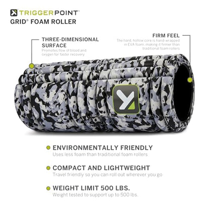 TriggerPoint Grid Foam Roller - Multi-Density Exterior, Rigid Core - Trusted by Therapists and Athletes - Standard Density, Includes Online Instructional Videos, 33cm, Grey Camo
