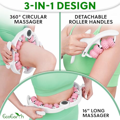 EcoEarth Cellulite Massage Roller - Handheld Fascia Massager with Detachable Handles - Anti Cellulite Tool for Legs, Thighs, Buttocks & Belly - Deep Tissue Muscle Roller for Lymphatic Drainage - color: Pink