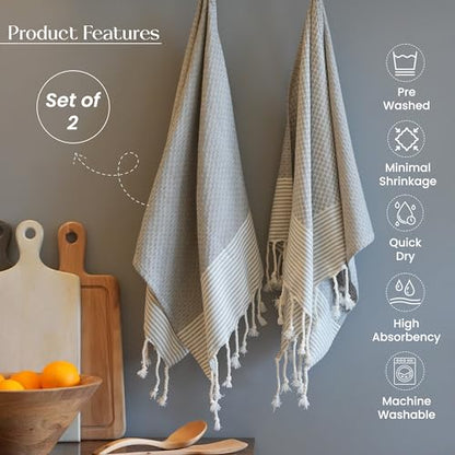 TFLC Turkish Cotton Kitchen & Bath Towels, Set of 2, 40x18”, Gray - color: Gray, size: 40x18" - Set of 2